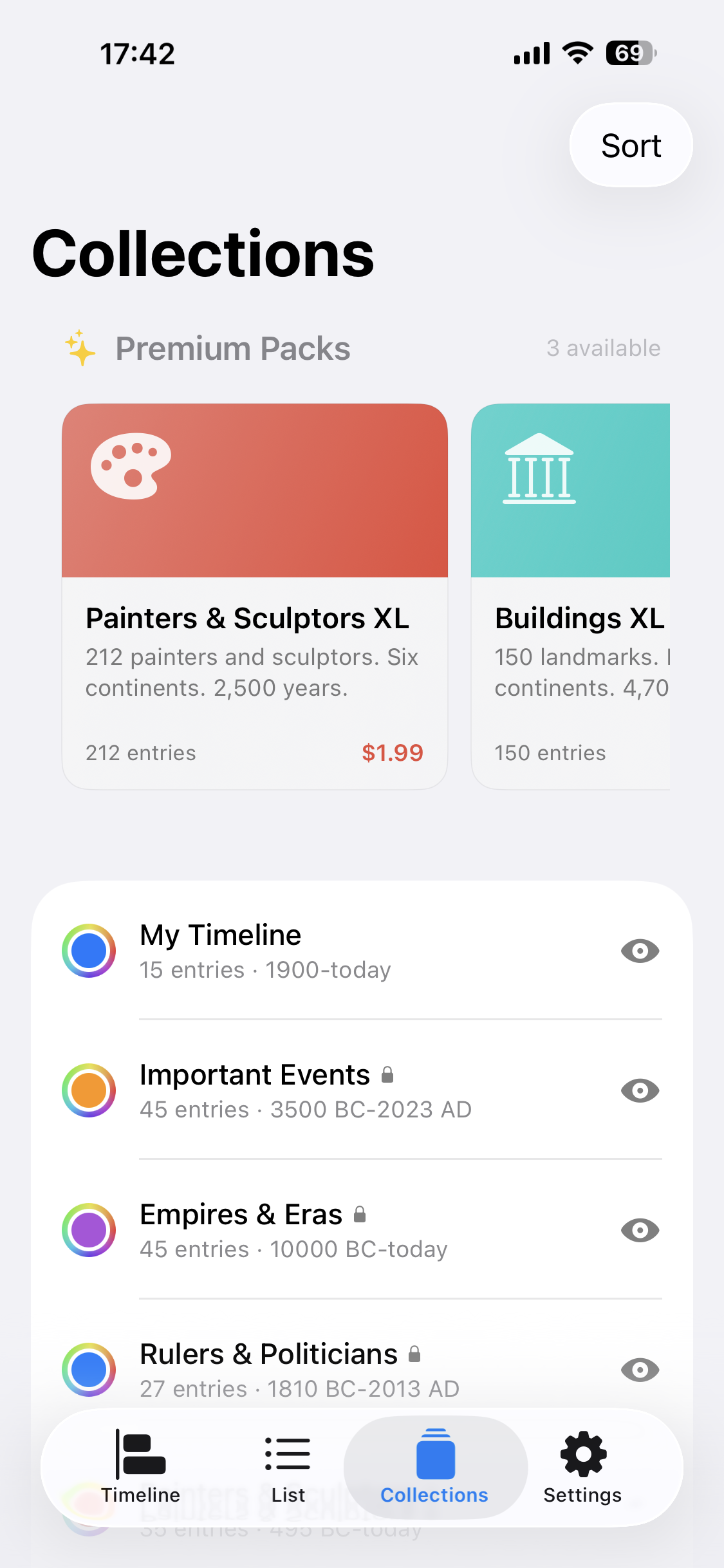Parallel collections tab, with built-in collections and premium packs in one place